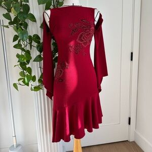 Elegant Red Floral Asymmetric Dress